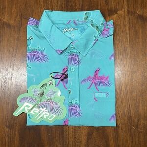 NWT Retro Rifle Saws Macaws Lg Shirt Button Up Polo Guns Hawaiian Beach Tropical